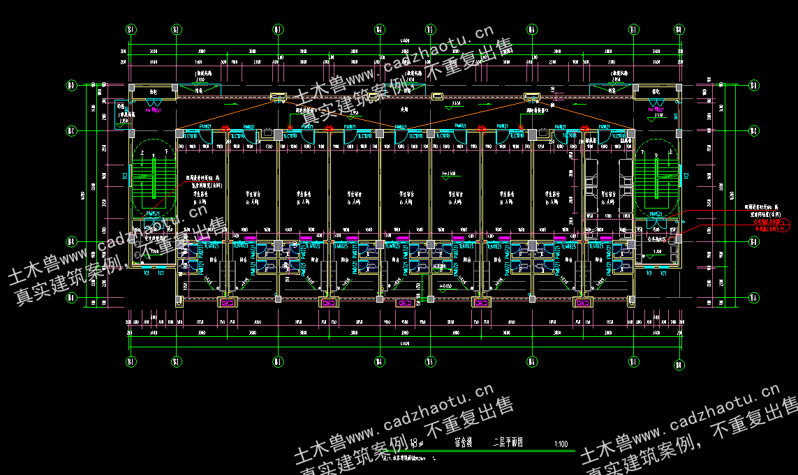 3457平6层框架结构学生公寓楼宿舍楼18号|框架结构结构CAD施工图|土木工程毕设全套图纸下载
