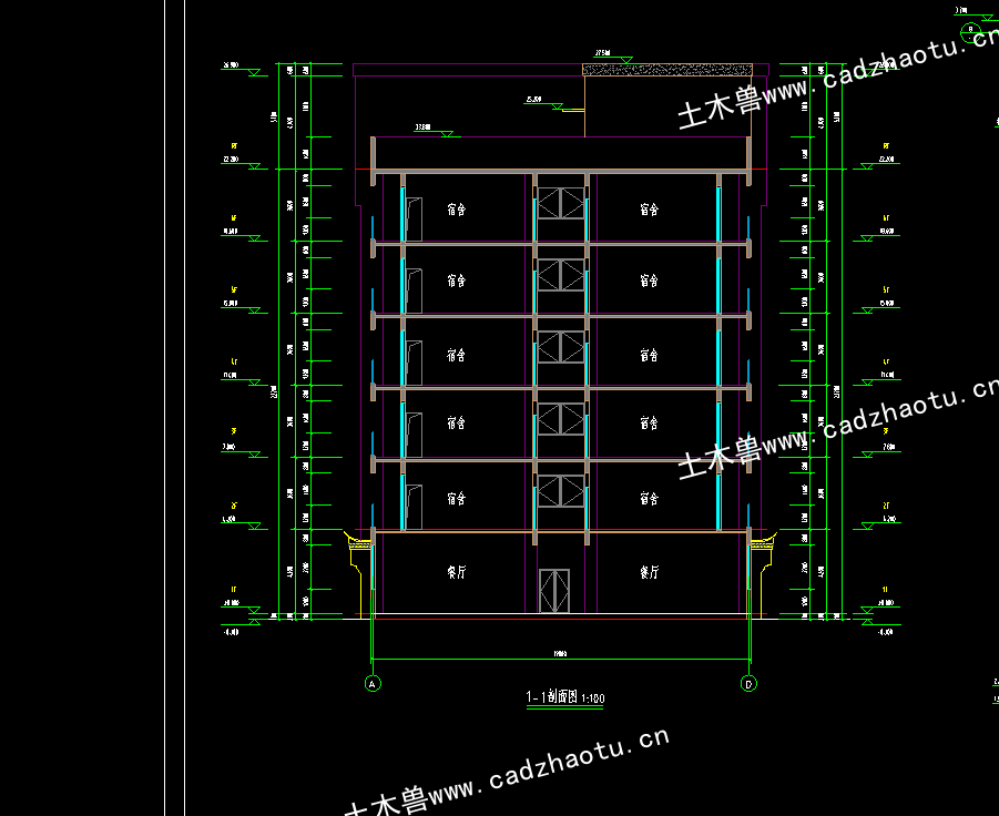 5601平6层框架结构县特色水产高科技产业园宿舍楼|框架结构结构CAD施工图|土木工程毕设全套图纸下载