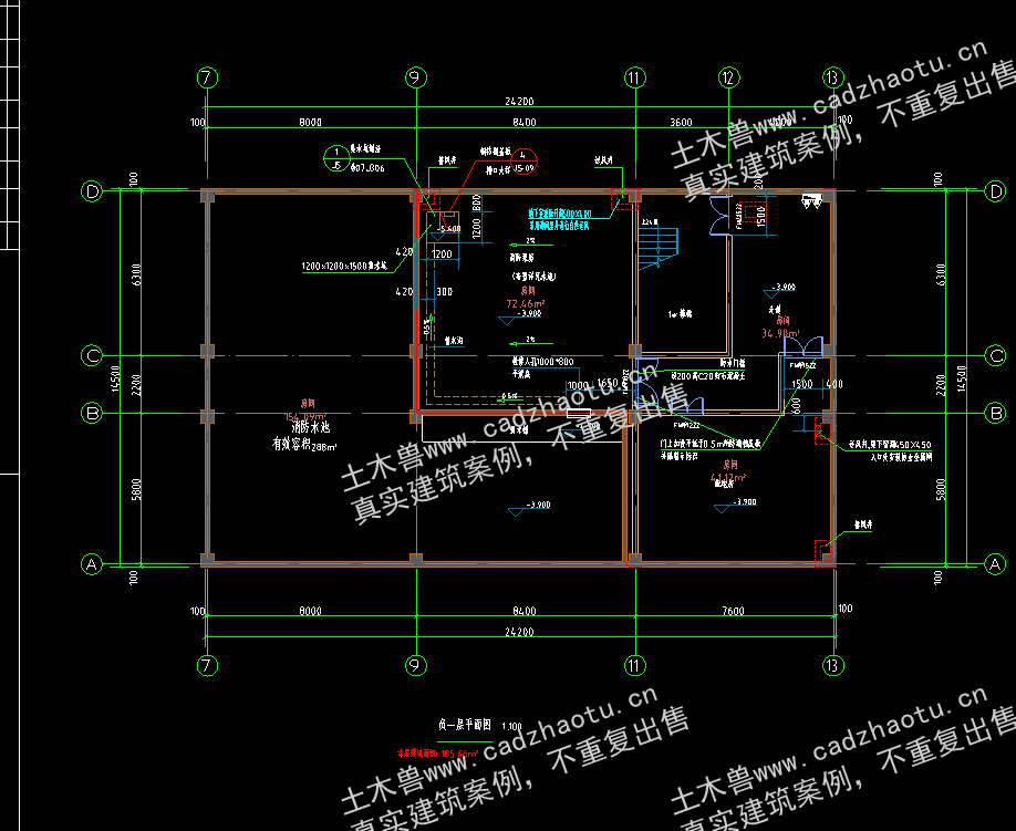 4546平6层框架结构现代石材产业园-1#员工宿舍楼|框架结构结构CAD施工图|土木工程毕设全套图纸下载