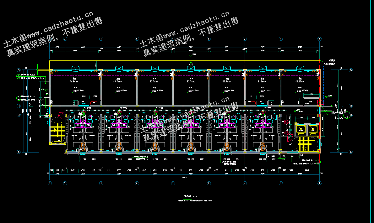 4757平7层框架结构企业综合服务-2#宿舍楼|框架结构结构CAD施工图|土木工程毕设全套图纸下载