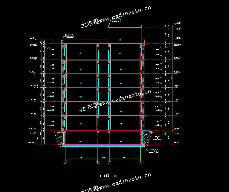 8600平6层框架结构产业园标准化厂房-研发楼|框架结构结构CAD施工图|土木工程毕设全套图纸下载