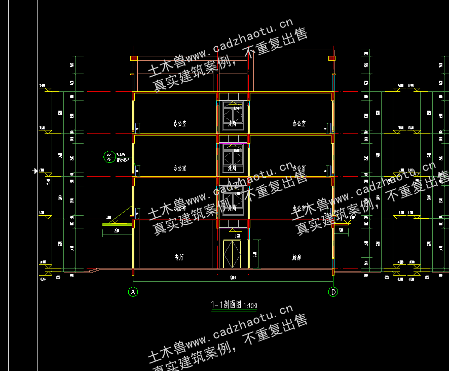 4644平4层框架结构市绿色食品产业园配套用房-综合楼+楼上是职工宿舍楼公寓楼|框架结构结构CAD施工图|土木工程毕设全套图纸下载
